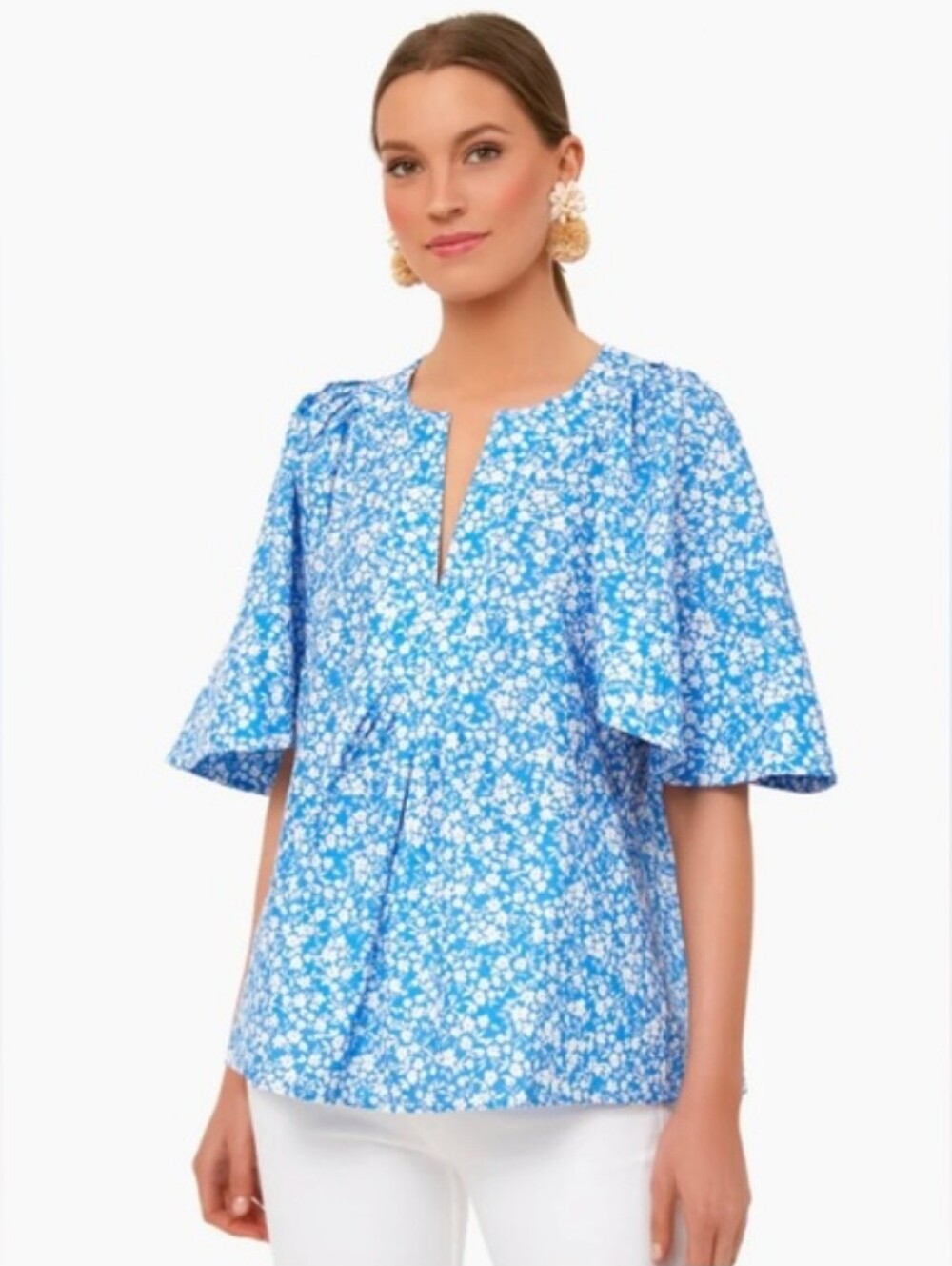 Tuckernuck x Cameran Wimberley Eubanks Finley Flutter Sleeve Top Blue Floral L